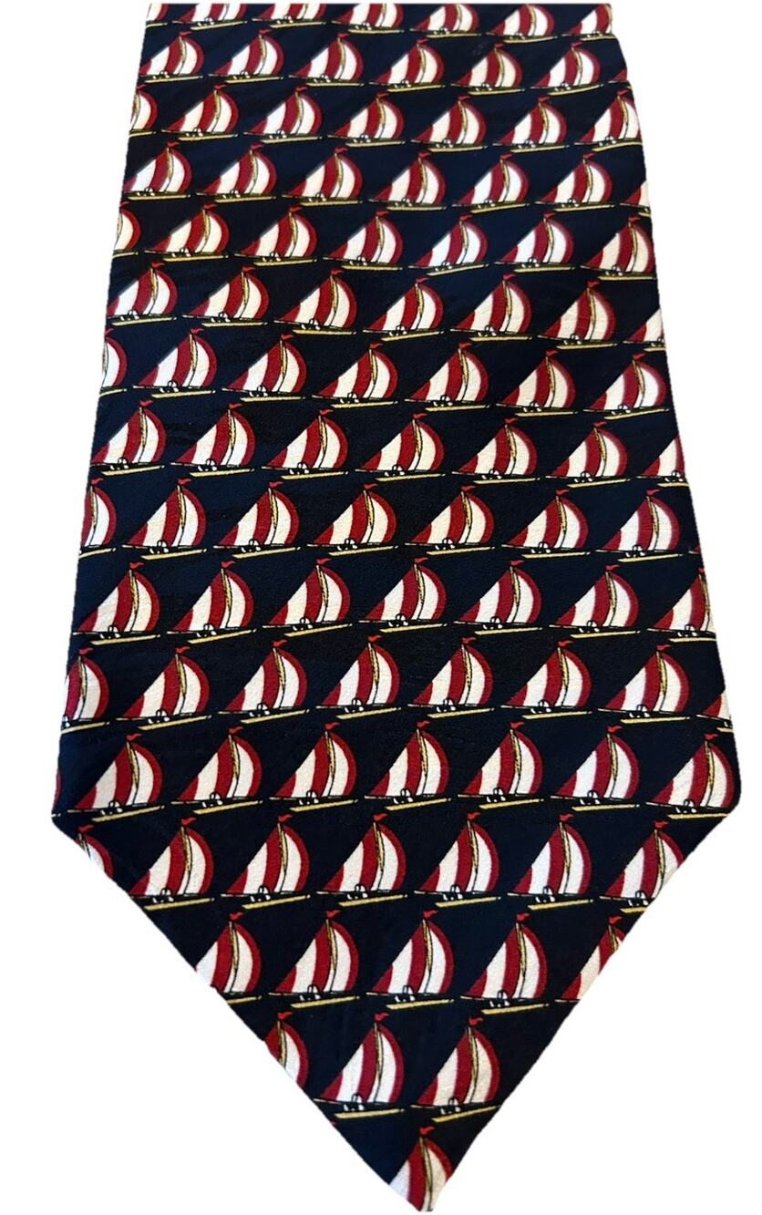Sailboat Graphic Tie Boats All Over Print Necktie 100% Silk Nautical Sailor